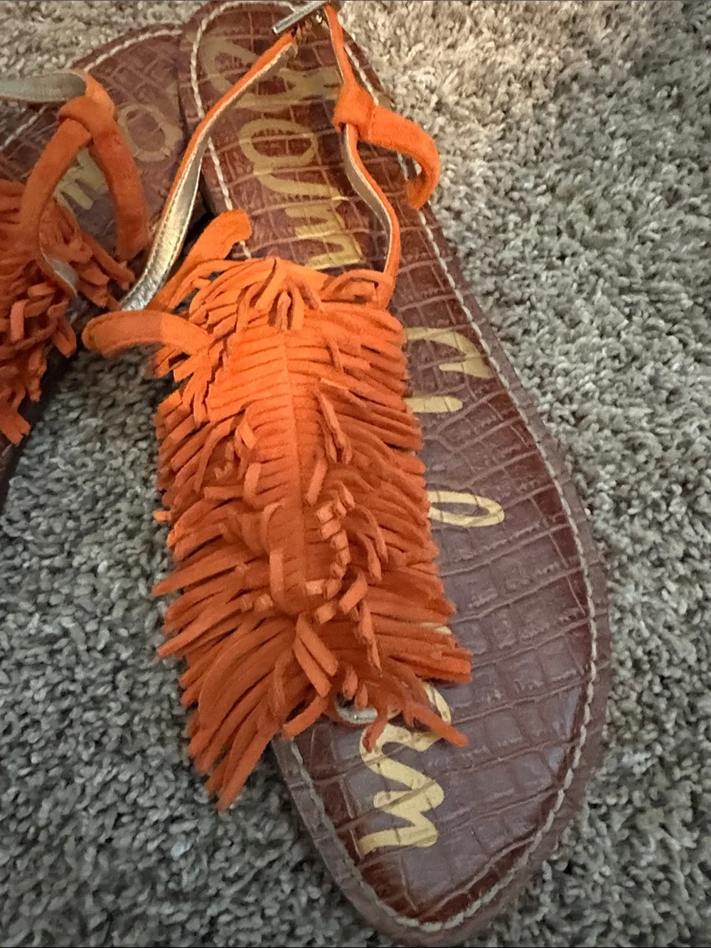 Sam Edelman Orange Fringed T-Strap Sandals